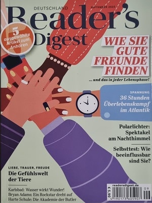 Foto der Zeitschrift mit dem Titel "Readers Digest"